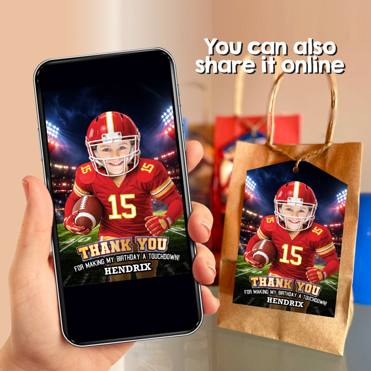 Kansas City Chiefs Thank You and Favor Tag with Child as Favorite Team Player. 2499TY