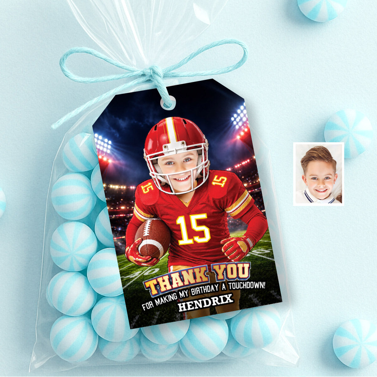 Kansas City Chiefs Thank You and Favor Tag with Child as Favorite Team Player. 2499TY