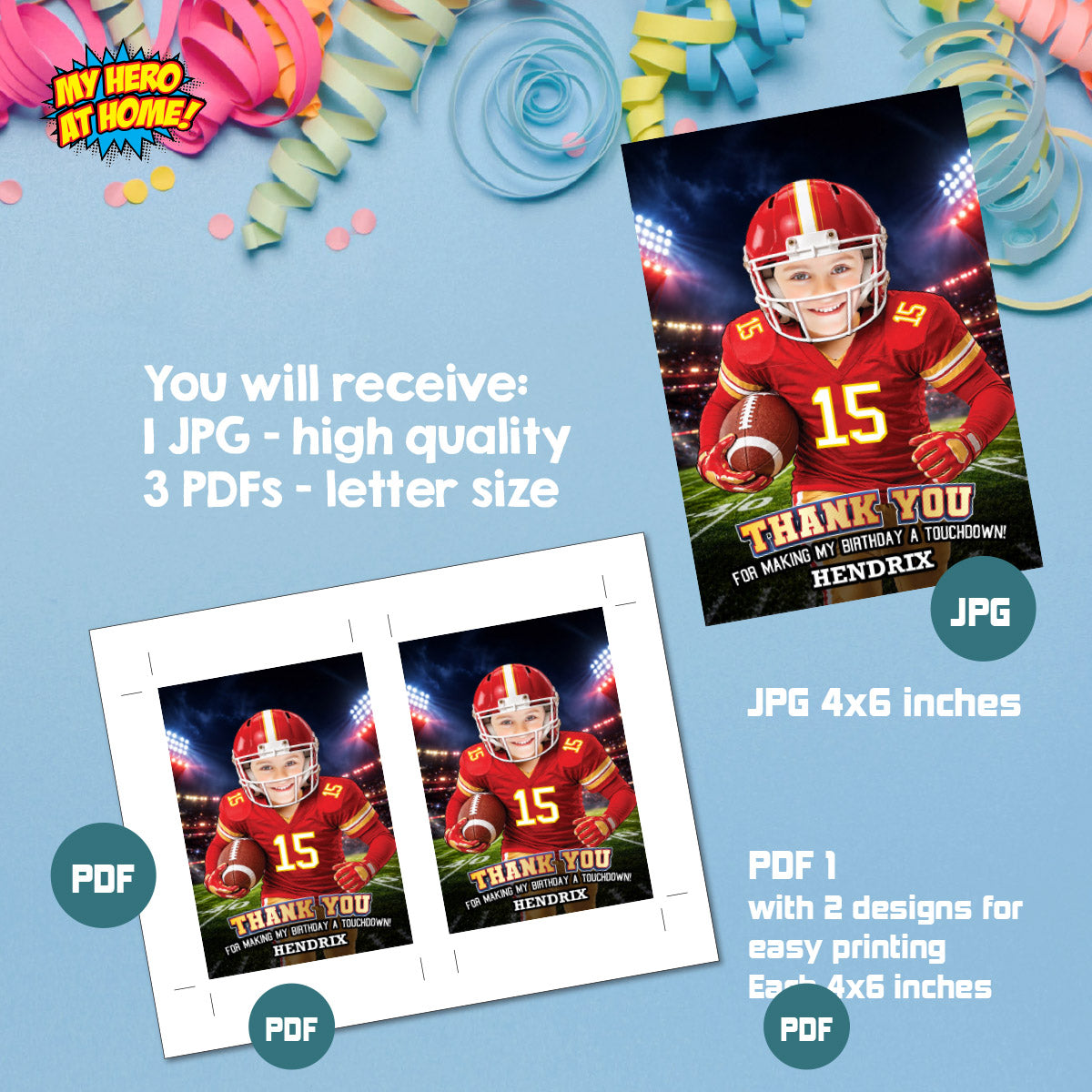 Kansas City Chiefs Thank You and Favor Tag with Child as Favorite Team Player. 2499TY