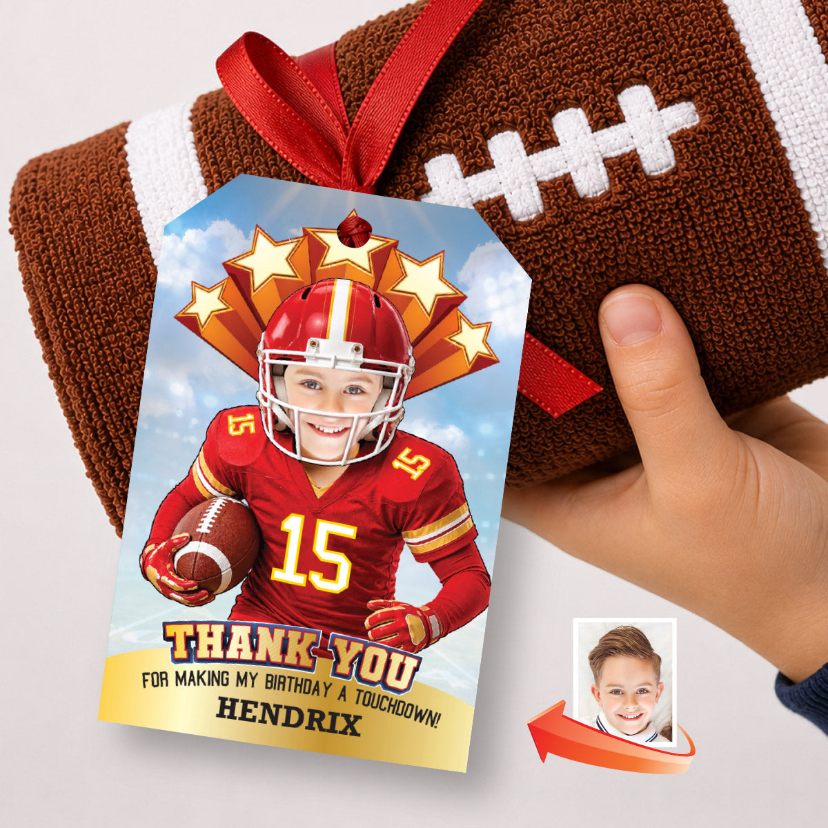 Kansas City Chiefs Thank You and Favor Tag with Child as Favorite Team Player. 2499TY