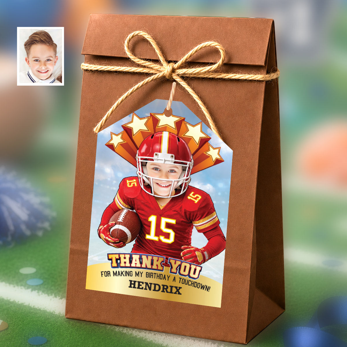 Kansas City Chiefs Thank You and Favor Tag with Child as Favorite Team Player. 2499TY
