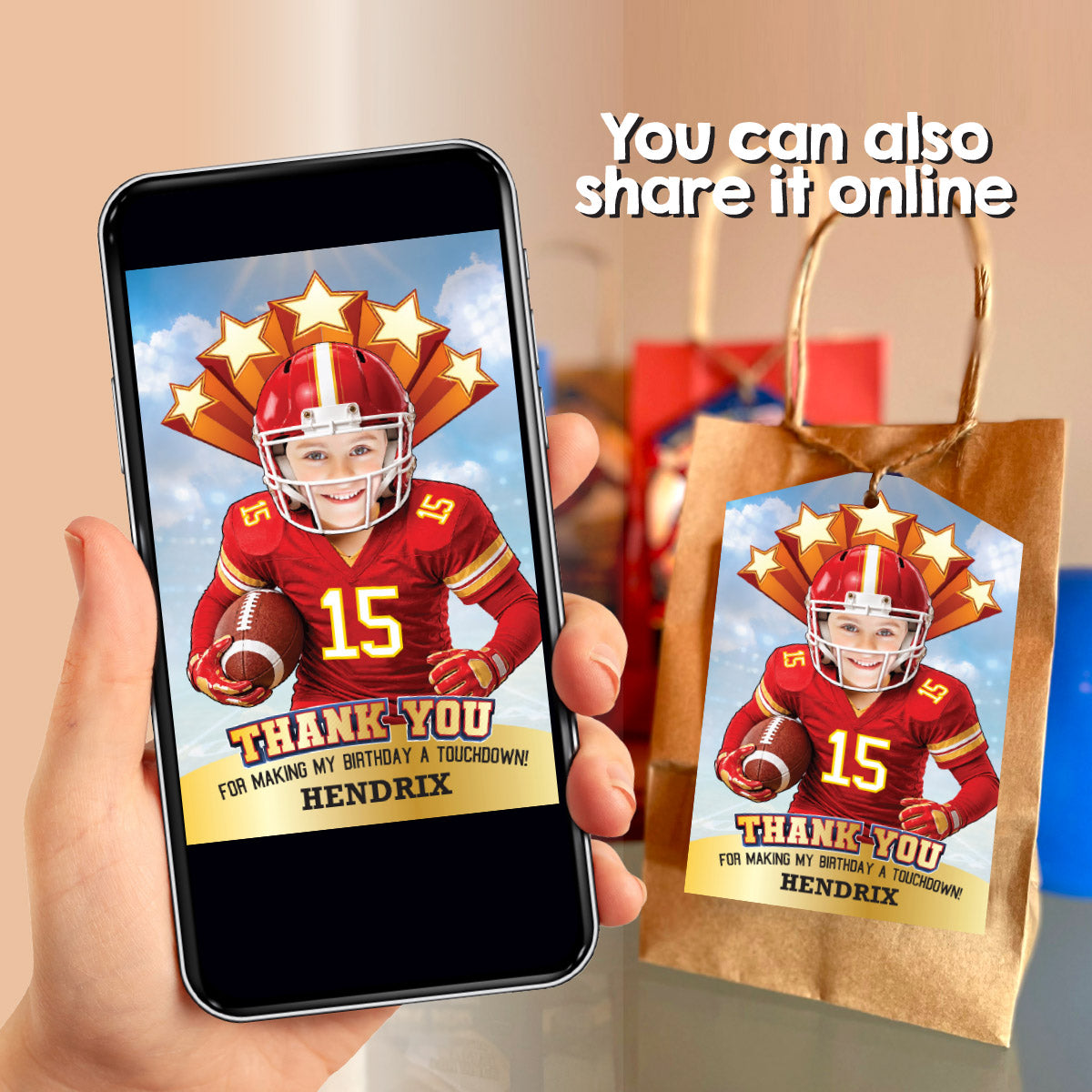 Kansas City Chiefs Thank You and Favor Tag with Child as Favorite Team Player. 2499TY