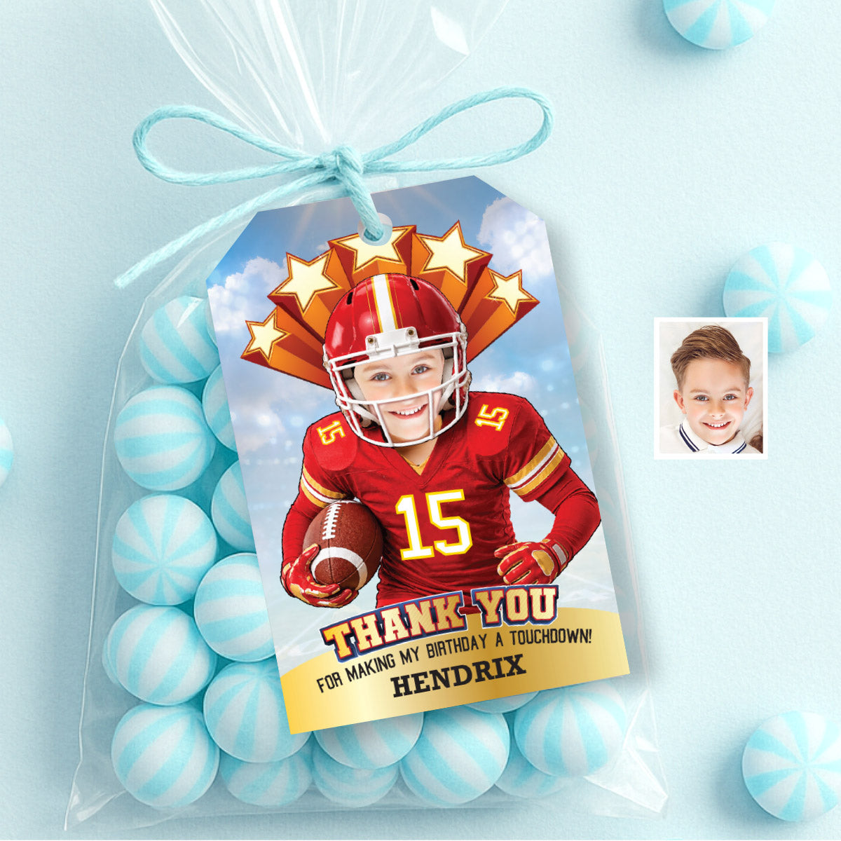 Kansas City Chiefs Thank You and Favor Tag with Child as Favorite Team Player. 2499TY