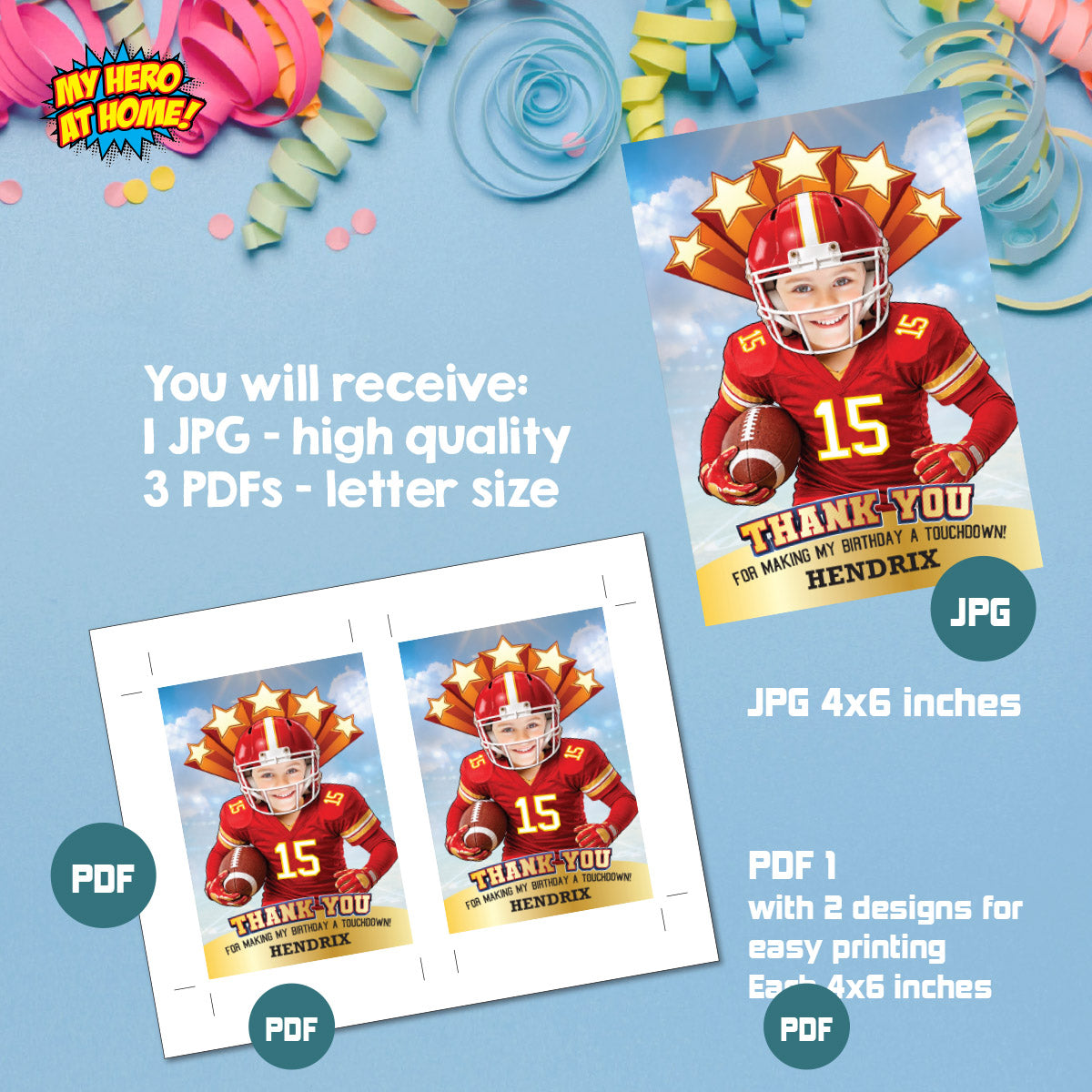 Kansas City Chiefs Thank You and Favor Tag with Child as Favorite Team Player. 2499TY