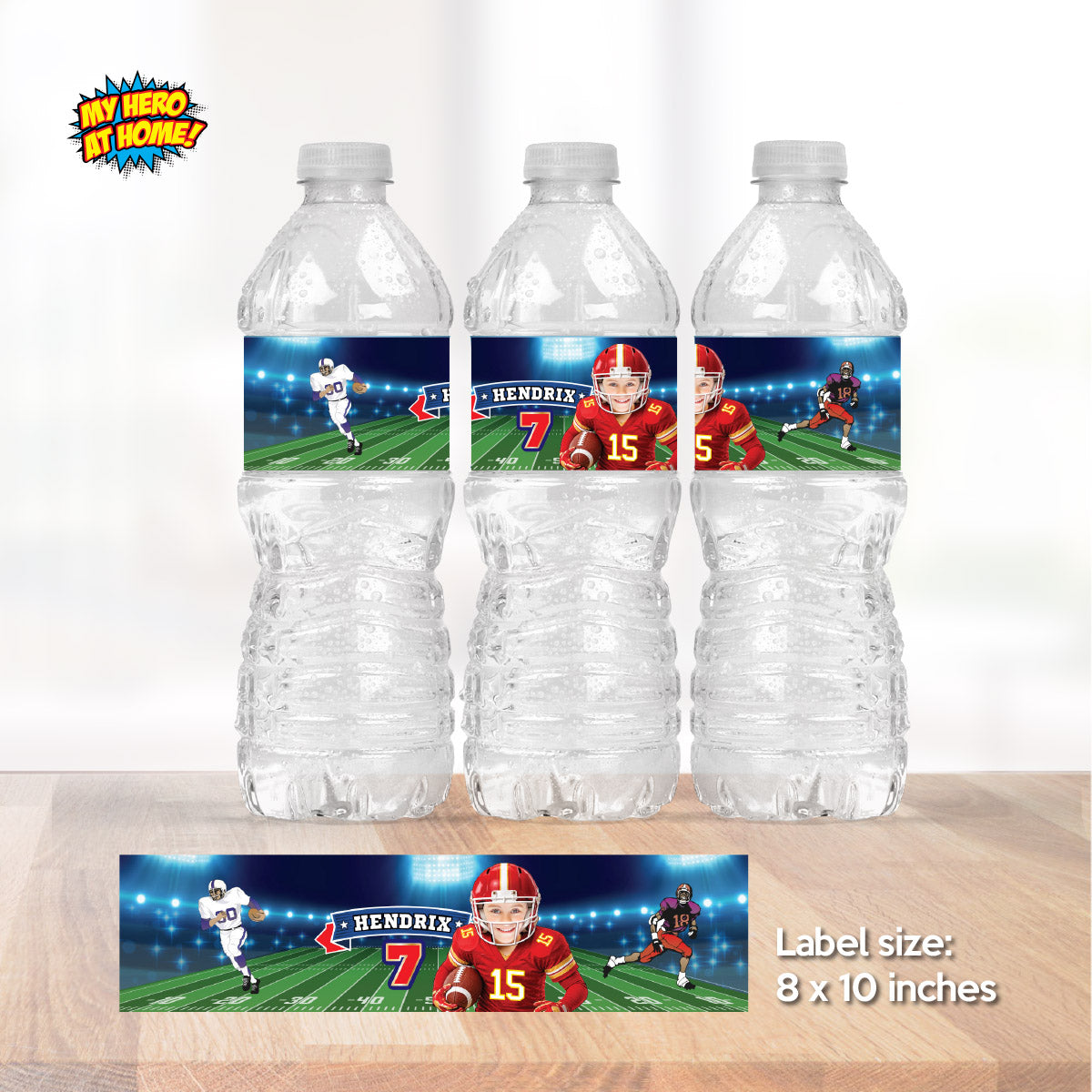 Football Kansas City Chiefs water wrappers and juice labels with kid as the star. 2499WJ