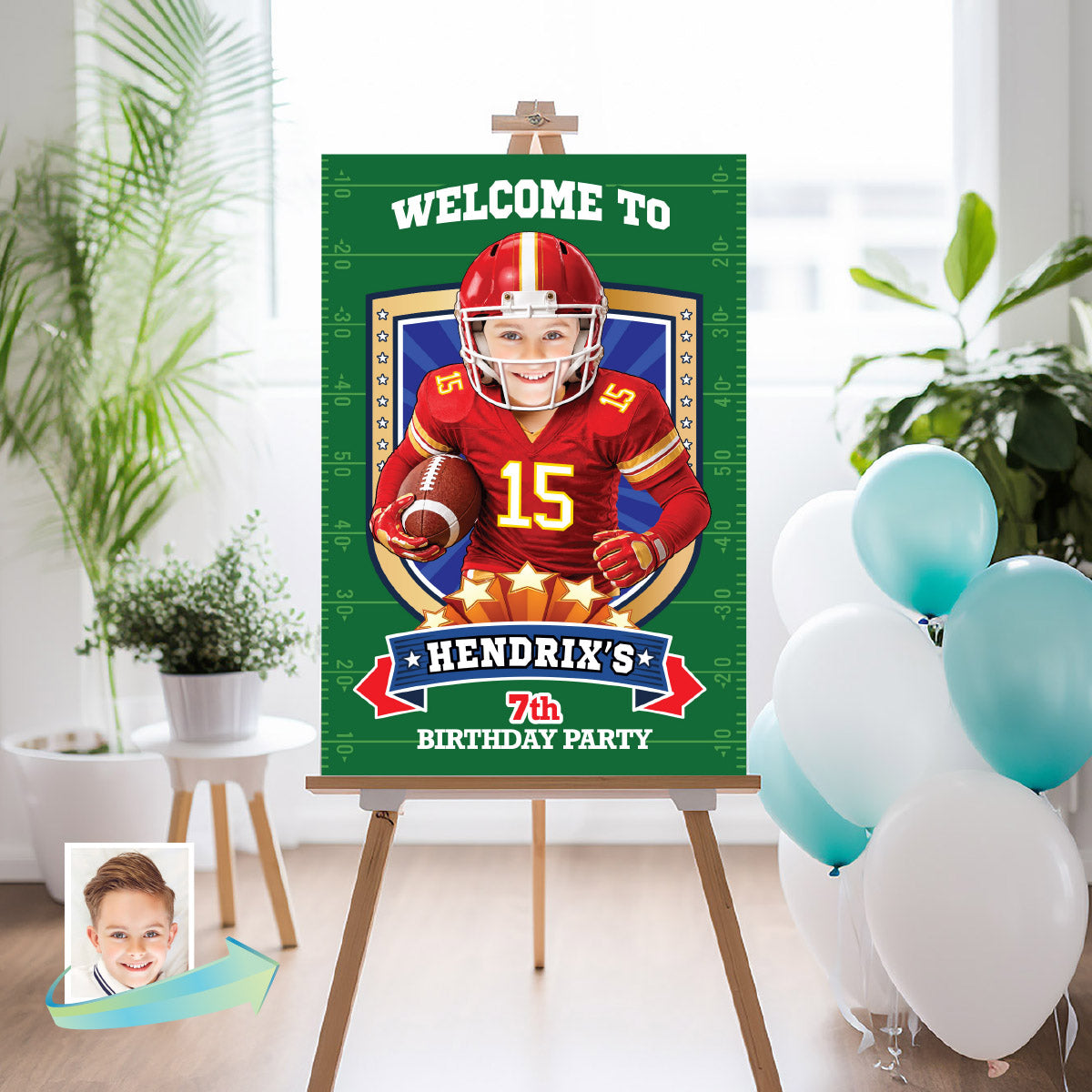 Custom KC Chiefs Party Welcome Sign With Birthday Kid As Favorite Quarterback 2499WS2
