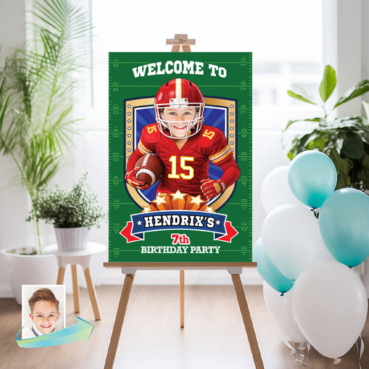 Custom KC Chiefs Party Welcome Sign With Birthday Kid As Favorite Quarterback 2499WS2