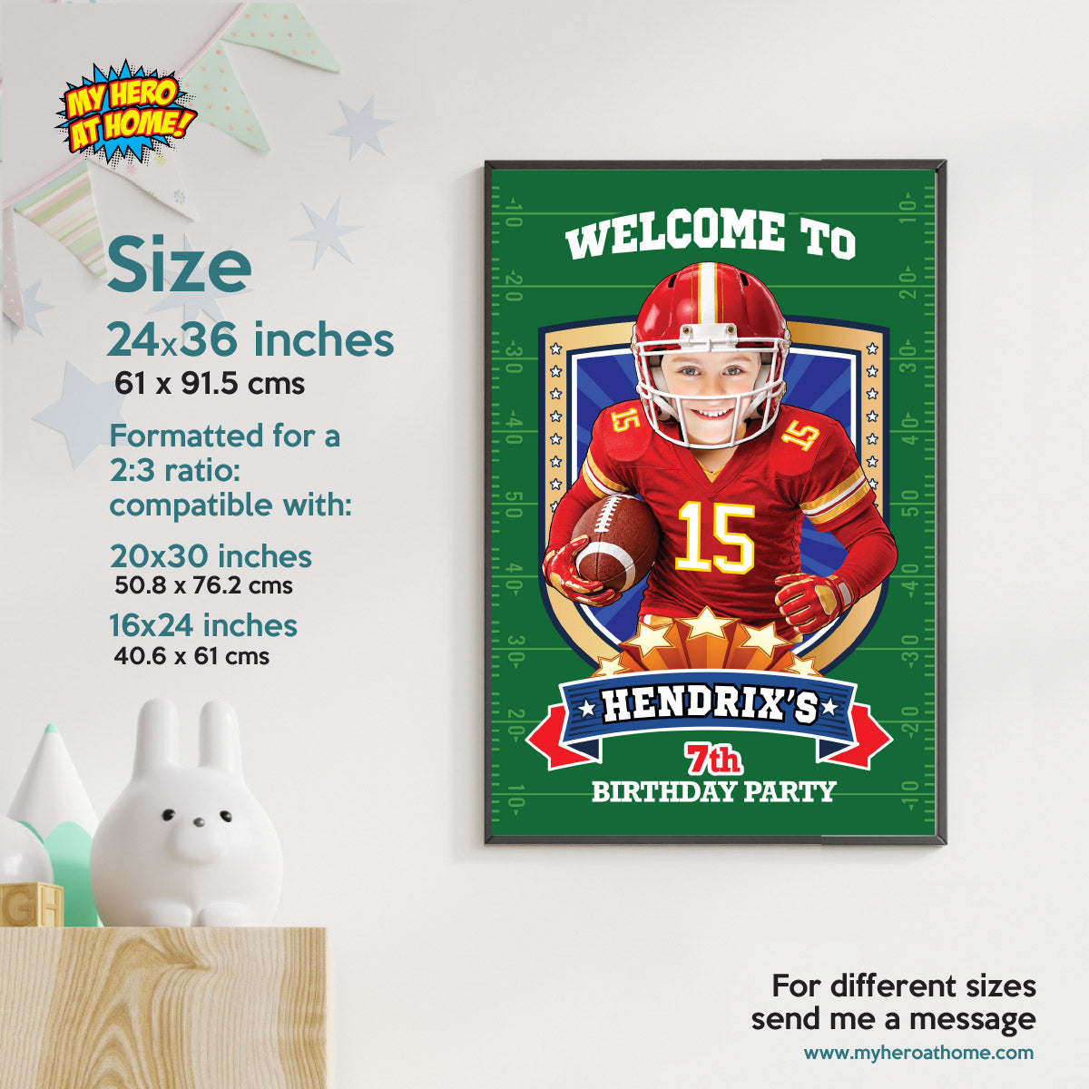 Custom KC Chiefs Party Welcome Sign With Birthday Kid As Favorite Quarterback 2499WS2