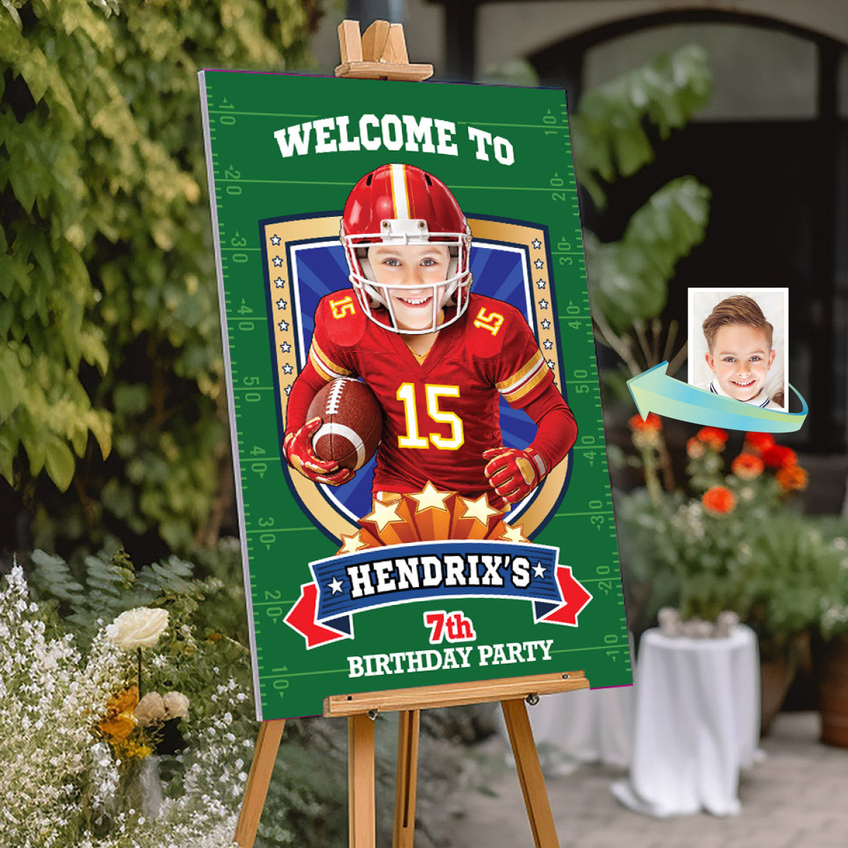 Custom KC Chiefs Party Welcome Sign With Birthday Kid As Favorite Quarterback 2499WS2