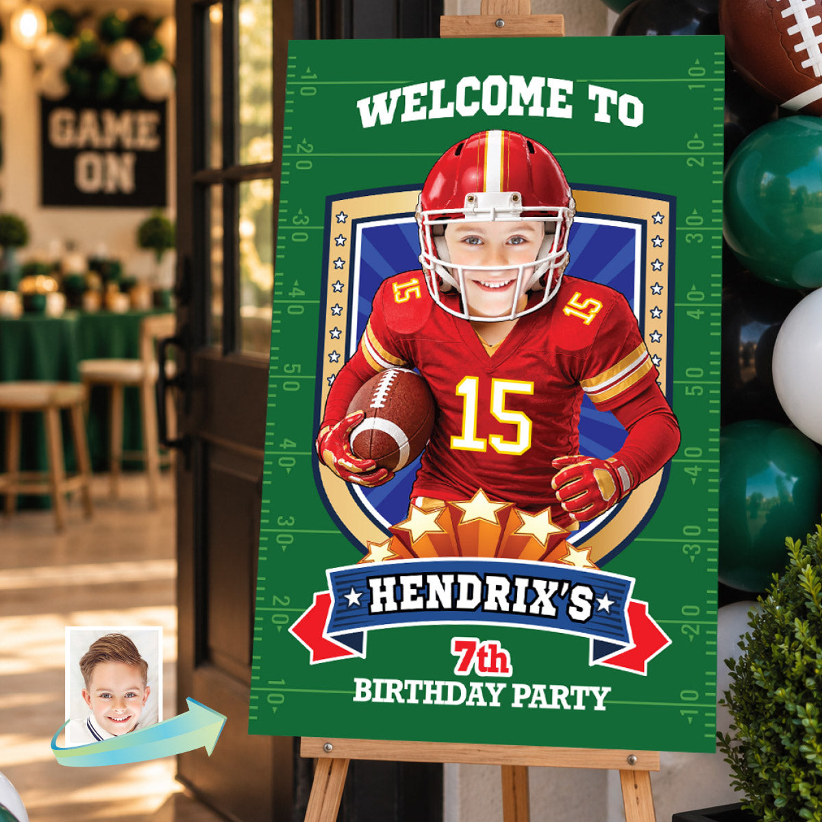 Custom KC Chiefs Party Welcome Sign With Birthday Kid As Favorite Quarterback 2499WS2