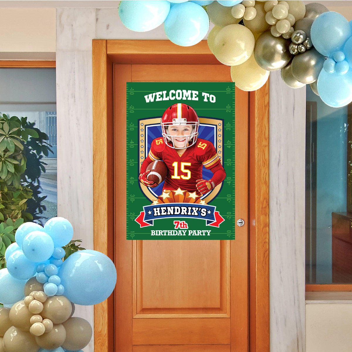 Custom KC Chiefs Party Welcome Sign With Birthday Kid As Favorite Quarterback 2499WS2