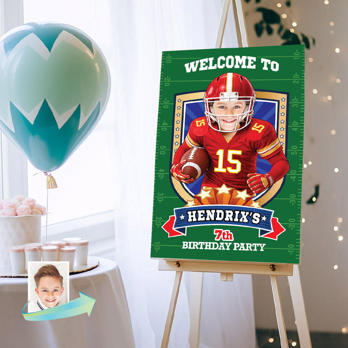 Custom KC Chiefs Party Welcome Sign With Birthday Kid As Favorite Quarterback 2499WS2