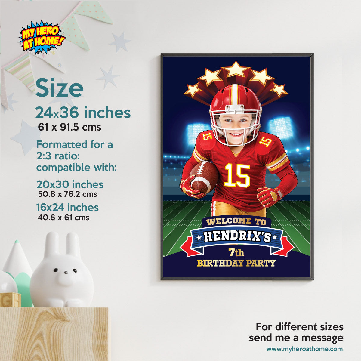 Chiefs Football Party Welcome Sign With Kid As Player, Quarterback Birthday Entrance. 2499WS