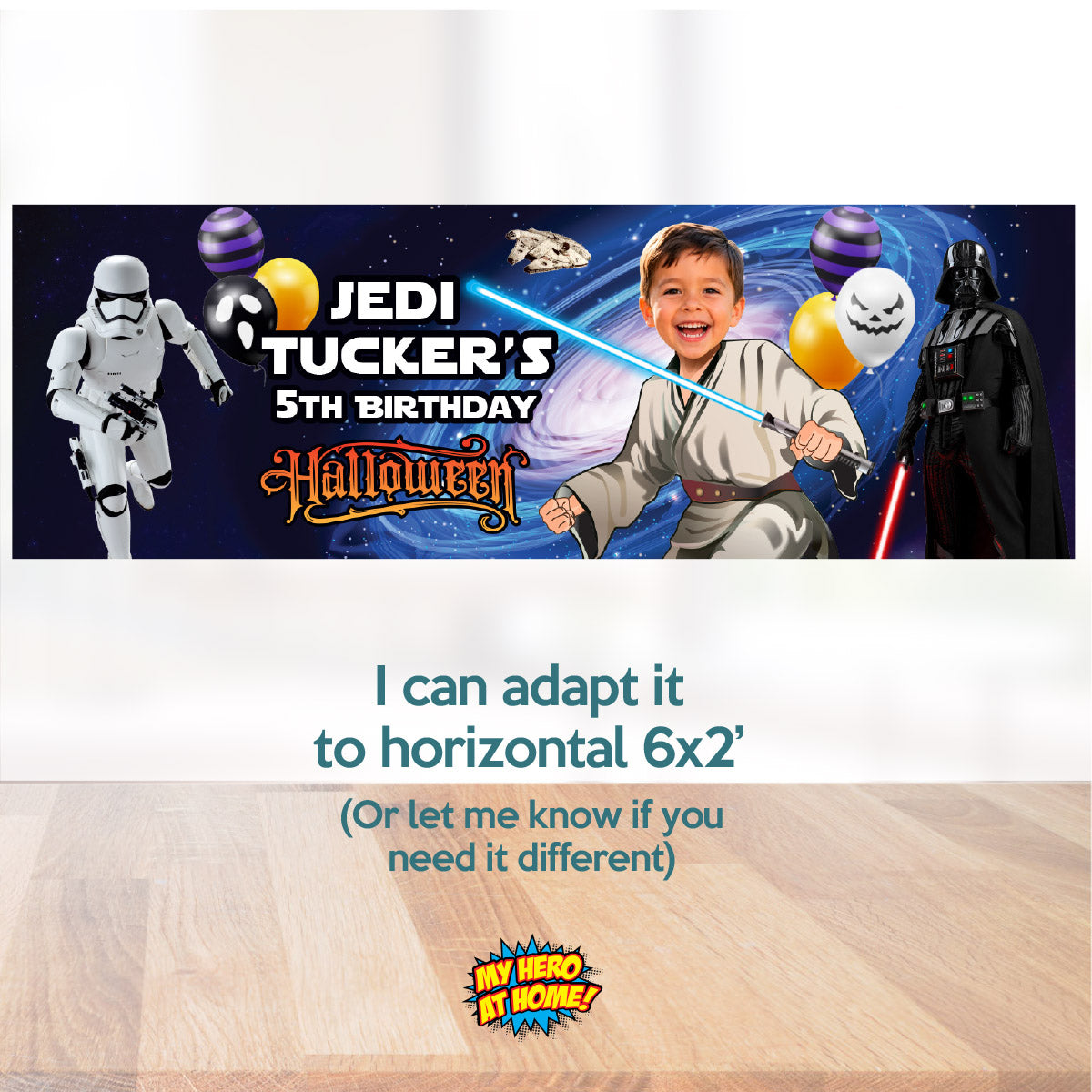 Personalized Star Wars Jedi Halloween Birthday Banner with Kid as the Star. 2507BBV