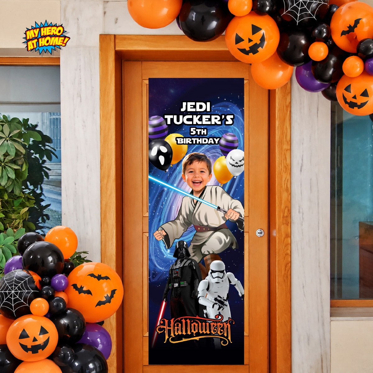 Personalized Star Wars Jedi Halloween Birthday Banner with Kid as the Star. 2507BBV