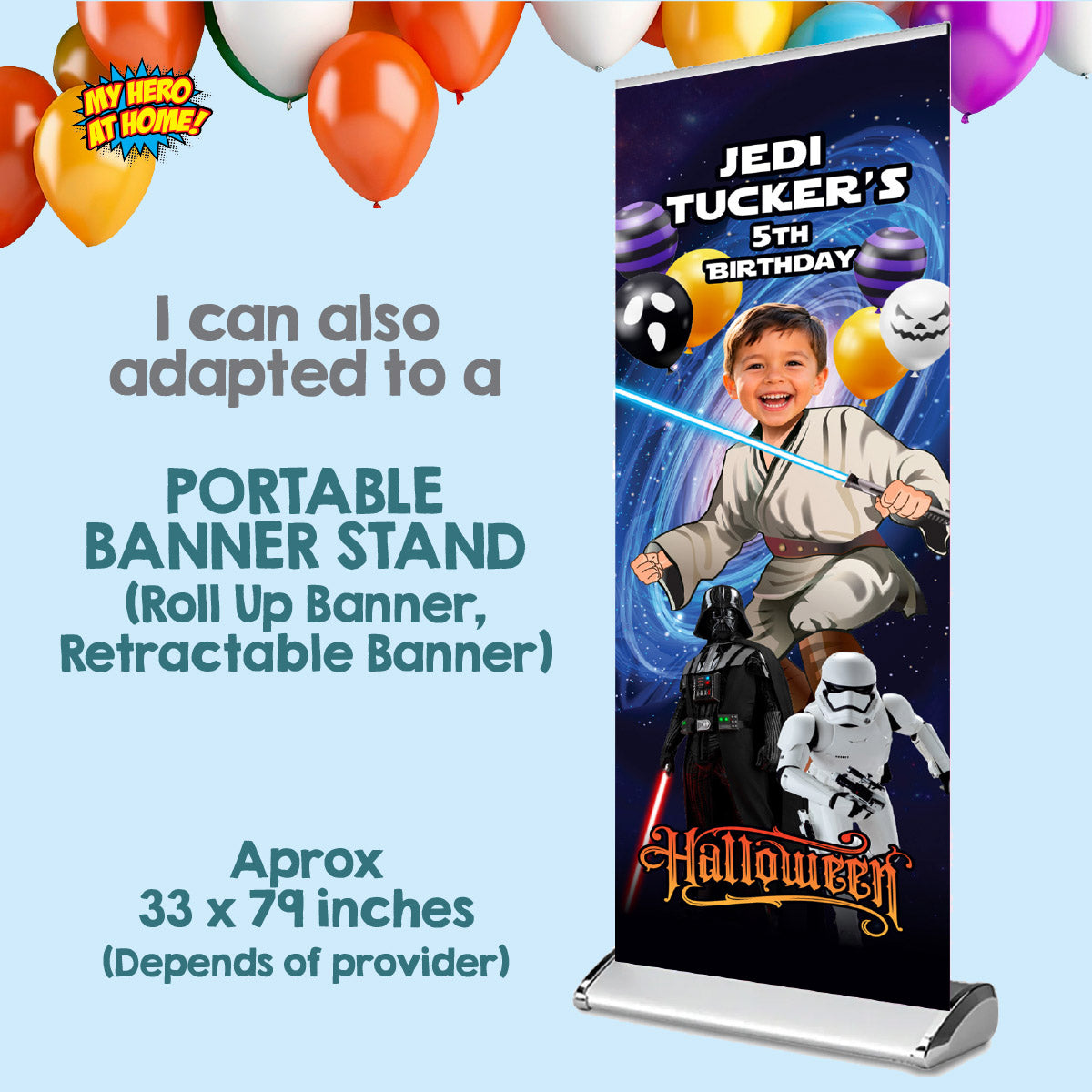 Personalized Star Wars Jedi Halloween Birthday Banner with Kid as the Star. 2507BBV