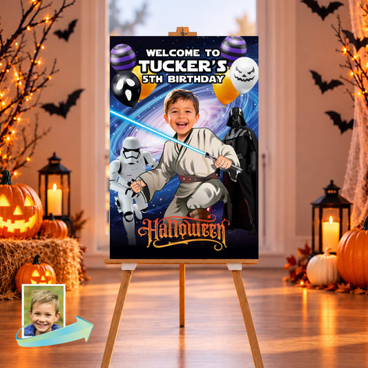 Star Wars Halloween Party Welcome Sign with Birthday Kid as a Jedi, For Any Age. 2507WS1