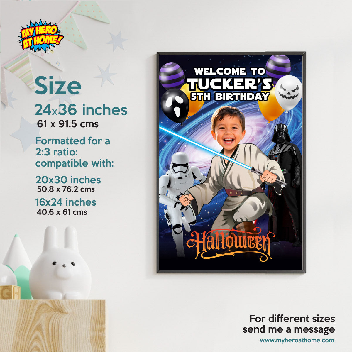 Star Wars Halloween Party Welcome Sign with Birthday Kid as a Jedi, For Any Age. 2507WS1