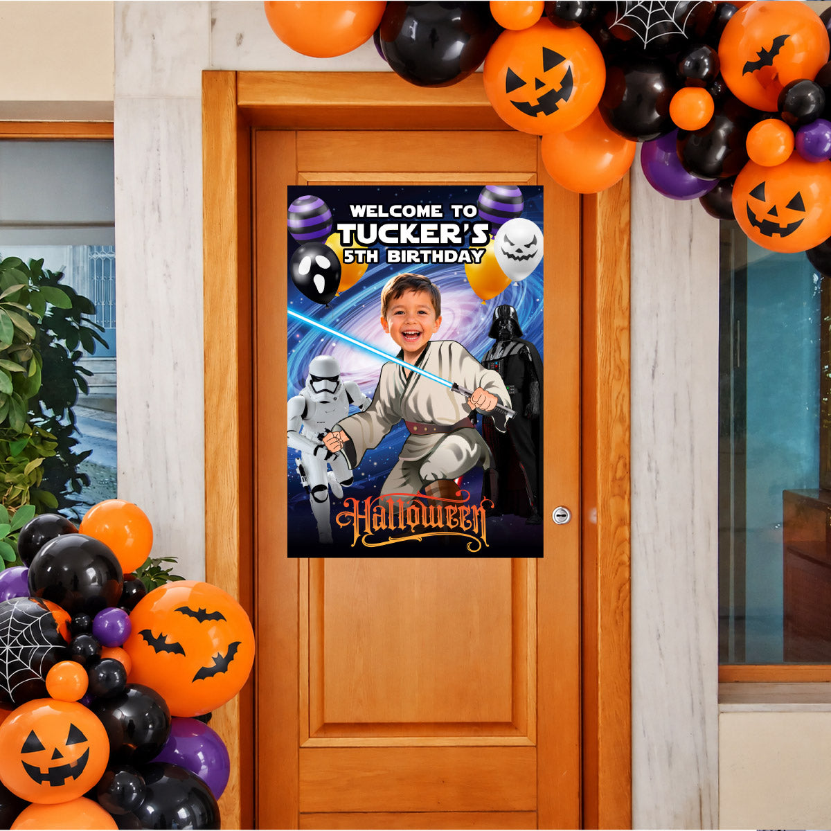 Star Wars Halloween Party Welcome Sign with Birthday Kid as a Jedi, For Any Age. 2507WS1