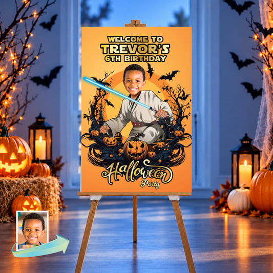Personalized Jedi Halloween Birthday Sign, Welcome to my Star Wars Party with photo. 2507WS2