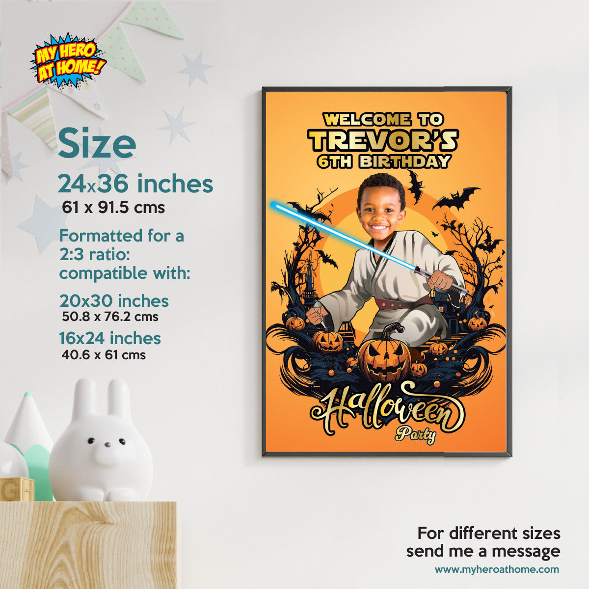 Personalized Jedi Halloween Birthday Sign, Welcome to my Star Wars Party with photo. 2507WS2