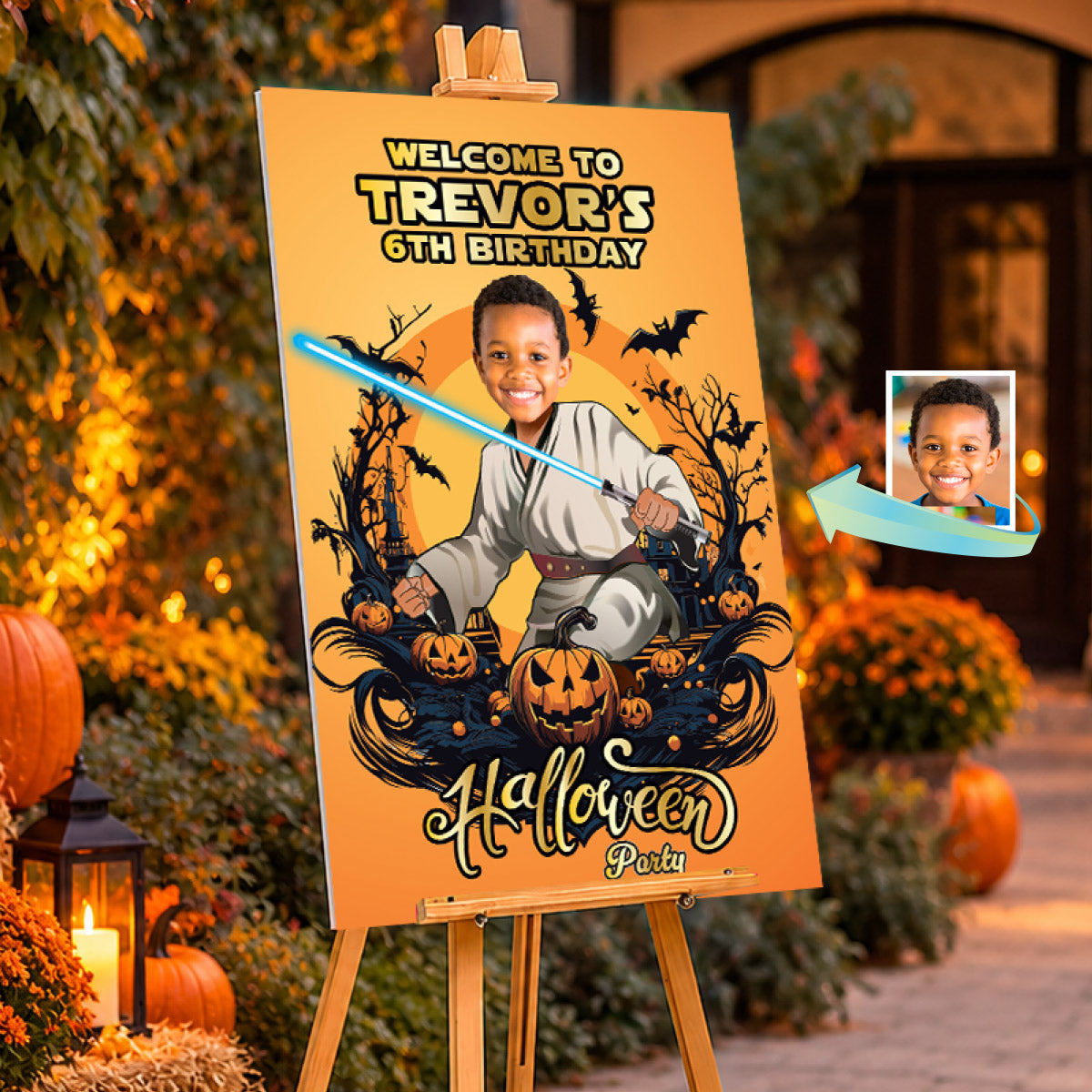 Personalized Jedi Halloween Birthday Sign, Welcome to my Star Wars Party with photo. 2507WS2