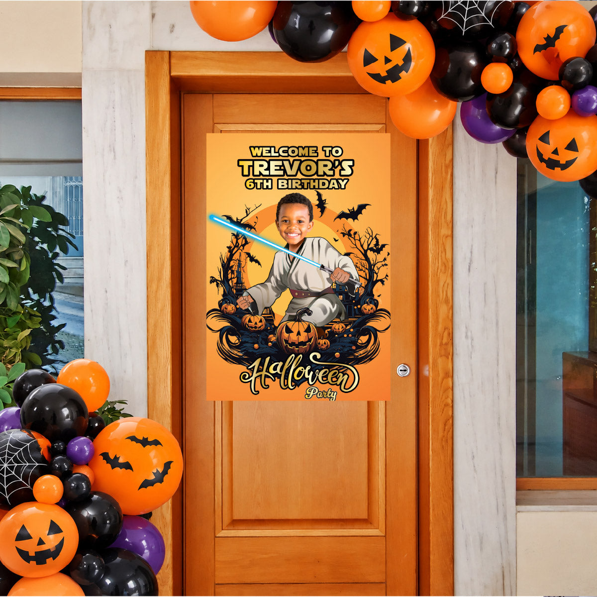 Personalized Jedi Halloween Birthday Sign, Welcome to my Star Wars Party with photo. 2507WS2