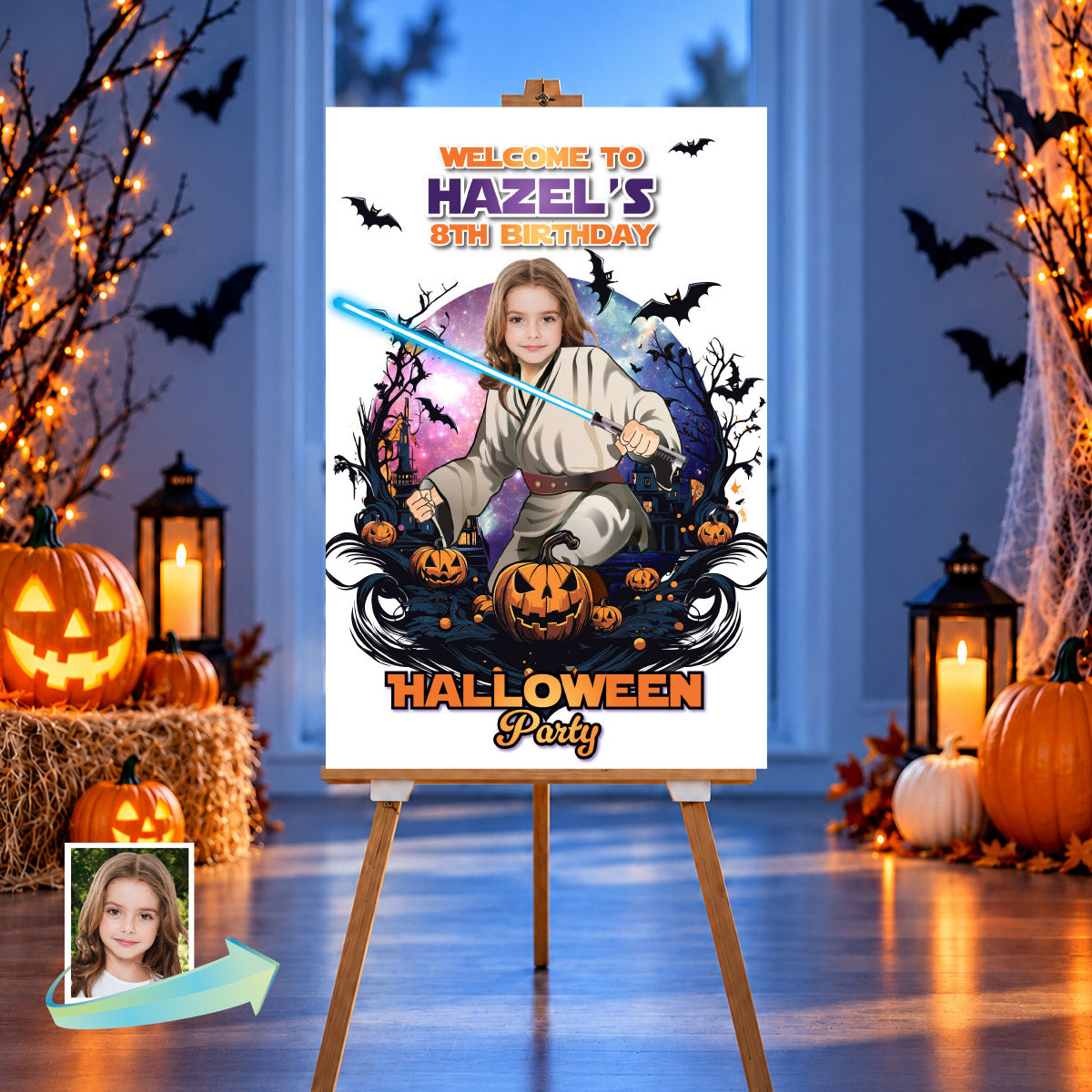Halloween Jedi Birthday Welcome Sign with Boy or Girl as the Master Jedi. 2507WS3