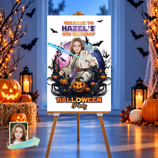 Halloween Jedi Birthday Welcome Sign with Boy or Girl as the Master Jedi. 2507WS3