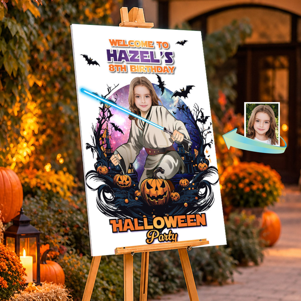 Halloween Jedi Birthday Welcome Sign with Boy or Girl as the Master Jedi. 2507WS3