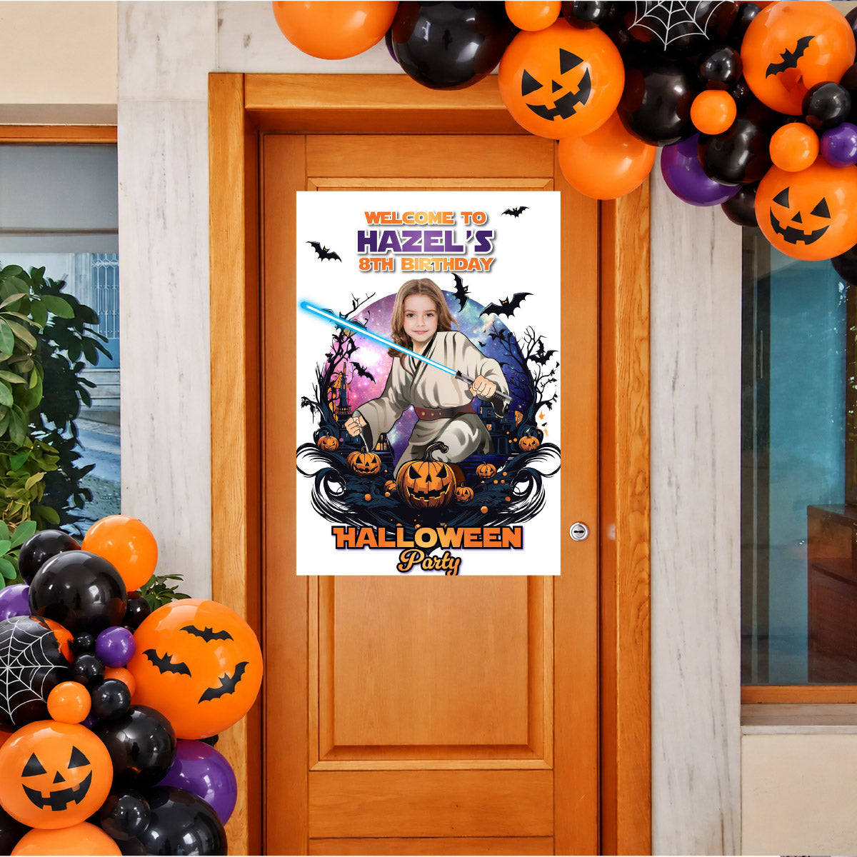 Halloween Jedi Birthday Welcome Sign with Boy or Girl as the Master Jedi. 2507WS3