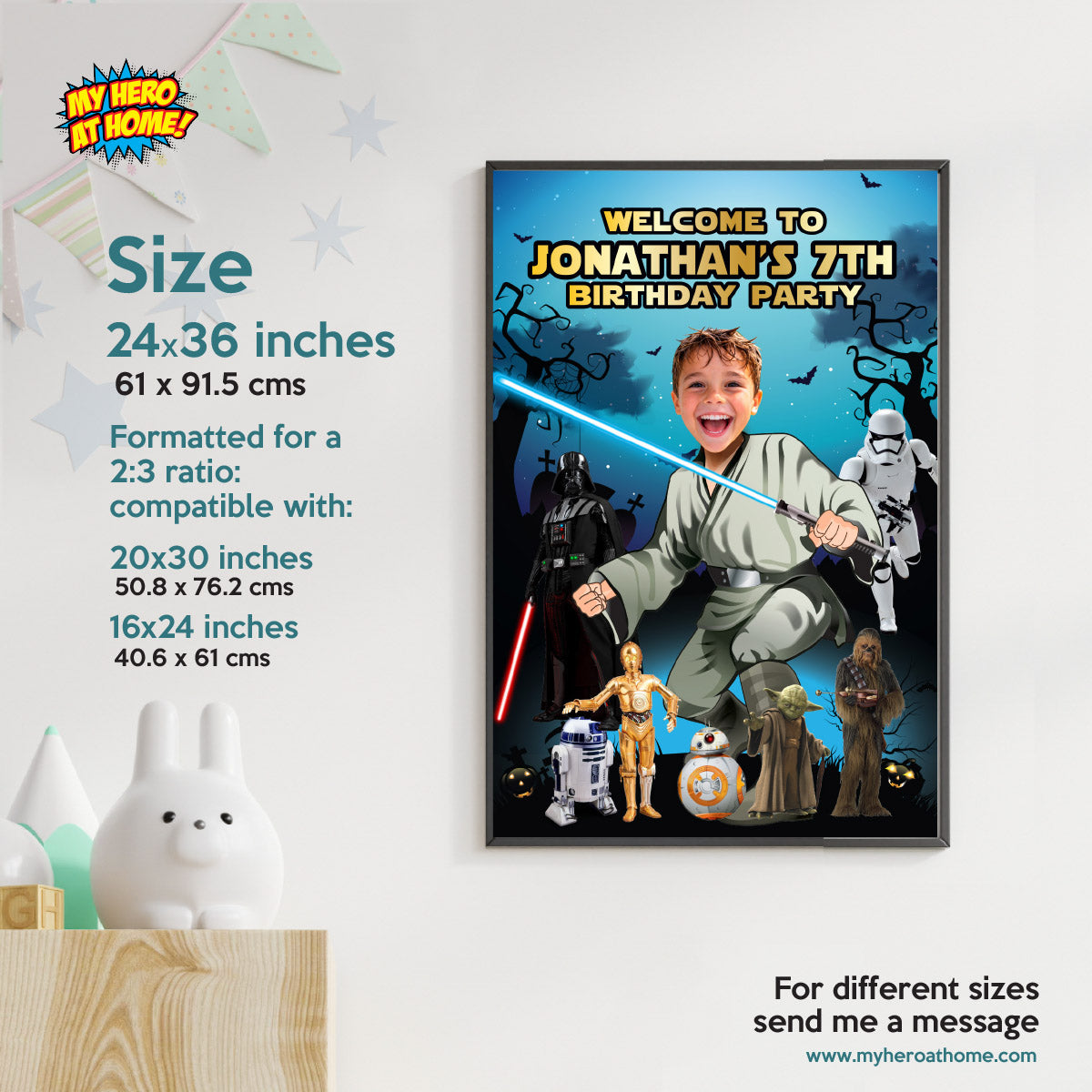 Personalized Jedi Star Wars Halloween Welcome Sign with Birthday Kid as the Star. 2507WS4