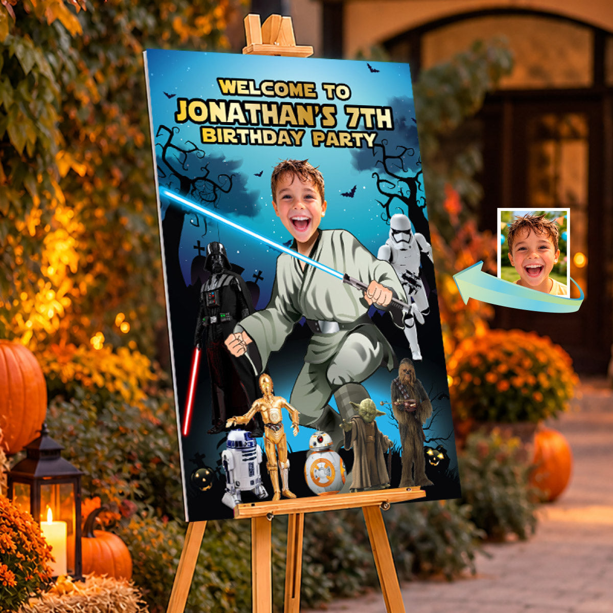 Personalized Jedi Star Wars Halloween Welcome Sign with Birthday Kid as the Star. 2507WS4