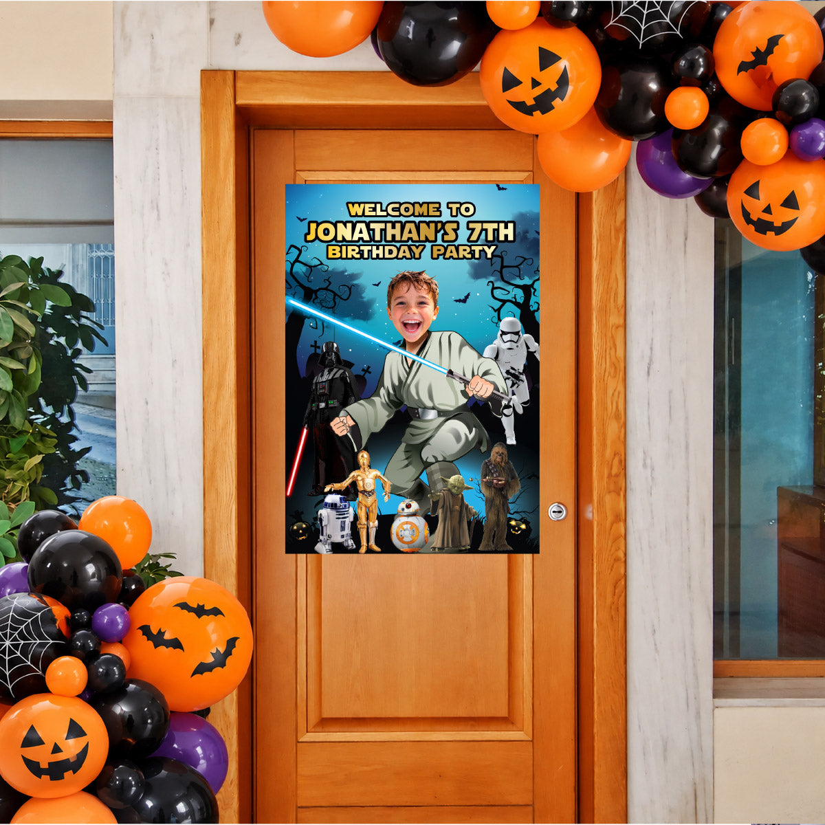 Personalized Jedi Star Wars Halloween Welcome Sign with Birthday Kid as the Star. 2507WS4