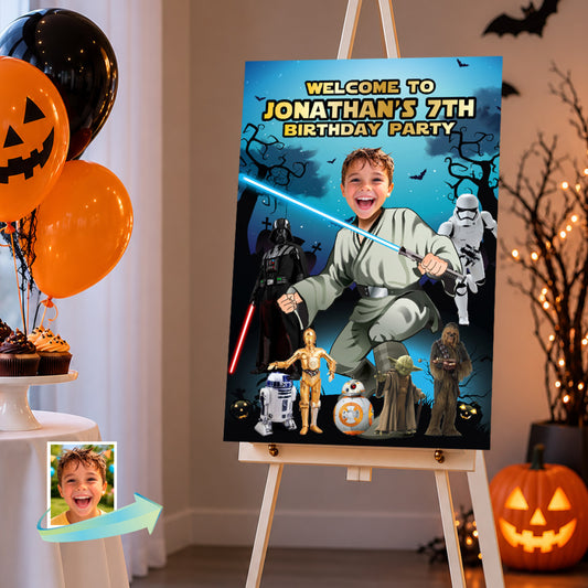 Personalized Jedi Star Wars Halloween Welcome Sign with Birthday Kid as the Star. 2507WS4