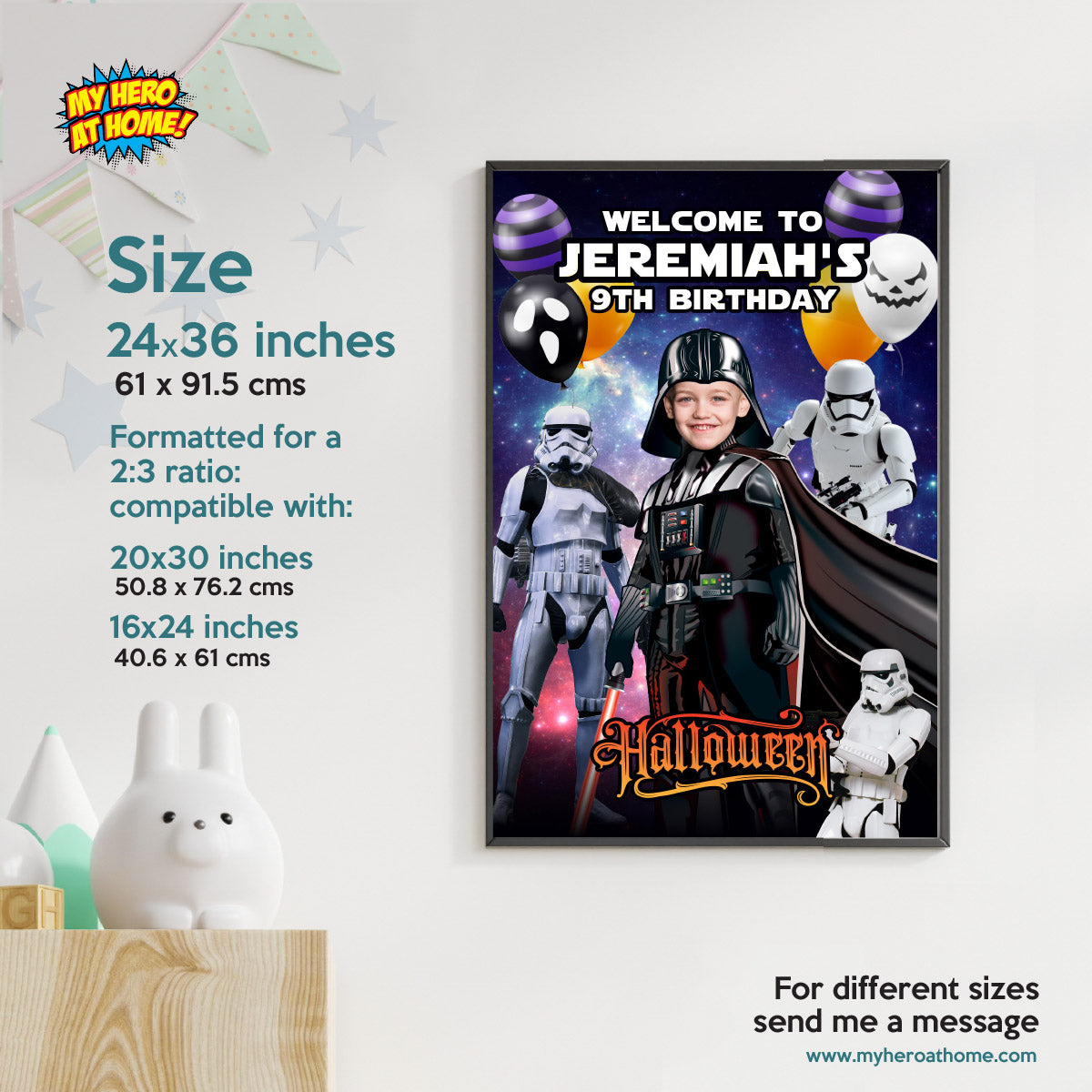 Darth Vader Halloween Welcome Sign Personalized with Child as Vader. 2508WS1