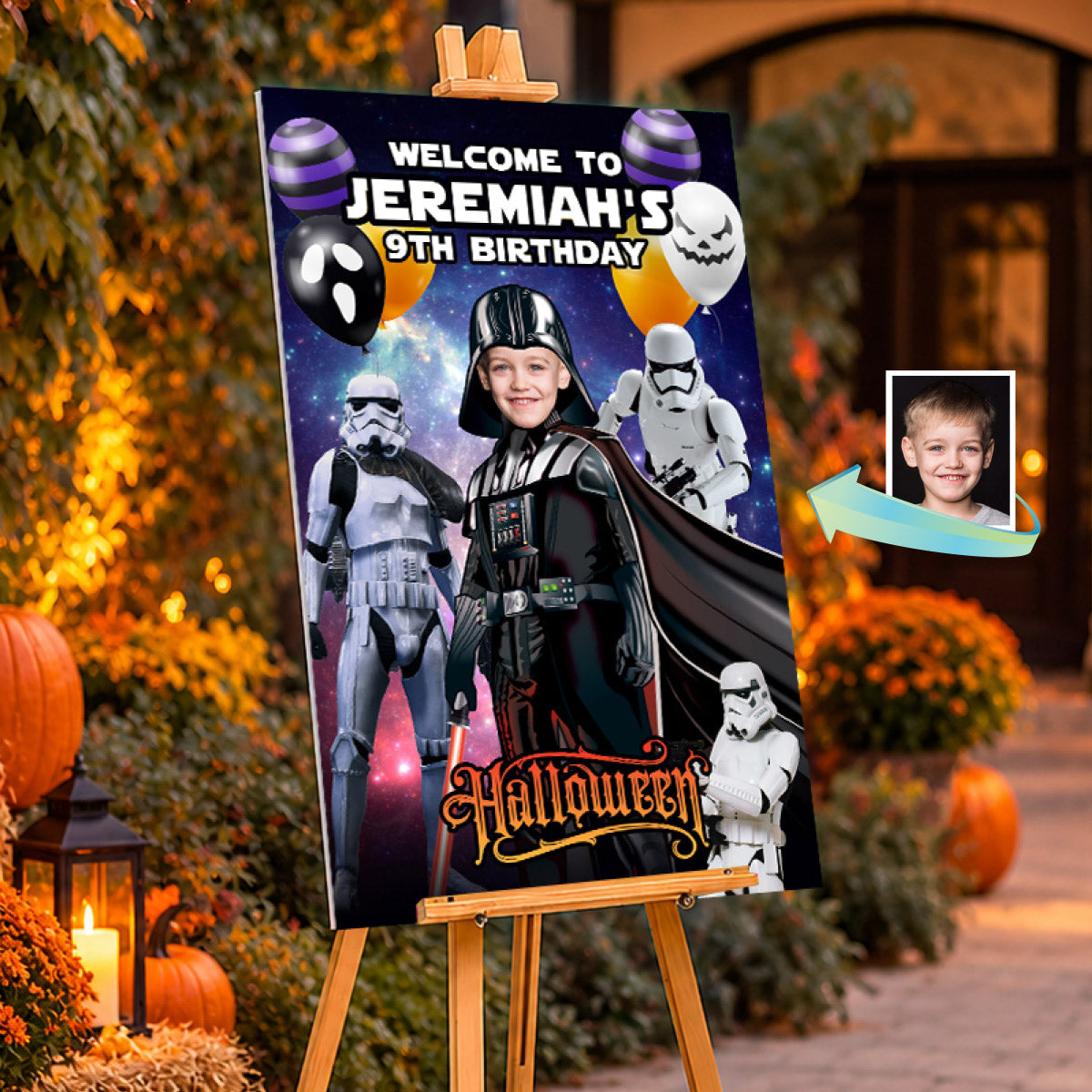 Darth Vader Halloween Welcome Sign Personalized with Child as Vader. 2508WS1