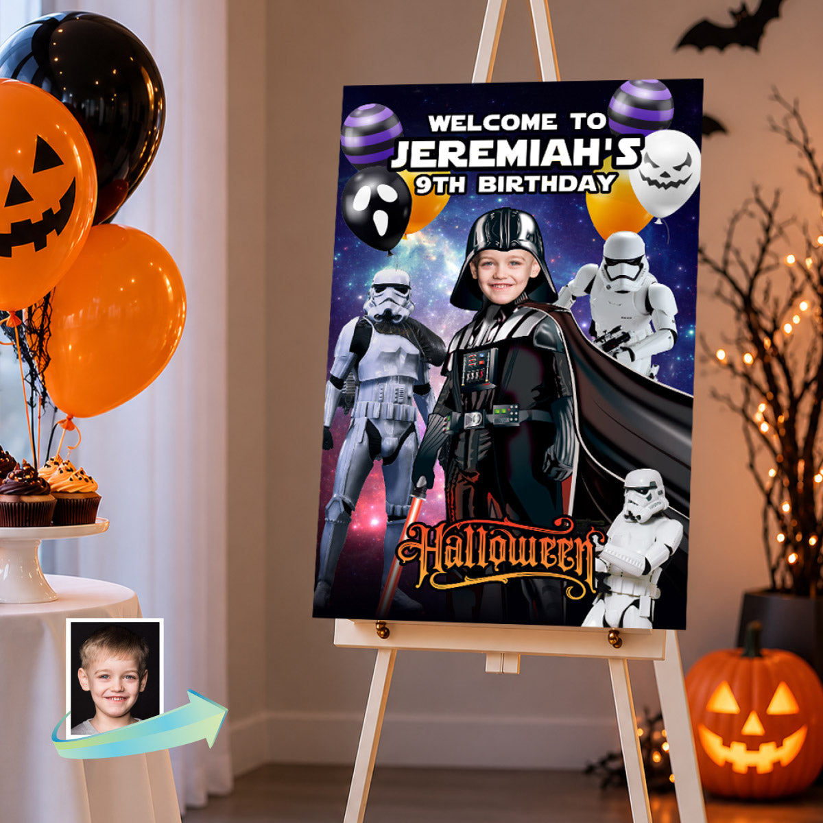 Darth Vader Halloween Welcome Sign Personalized with Child as Vader. 2508WS1