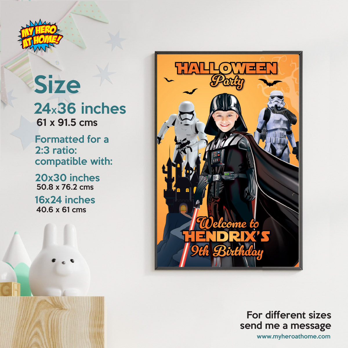 Personalized Darth Vader Halloween Welcome Sign with Kid as Vader with Stormtroopers. 2508WS2