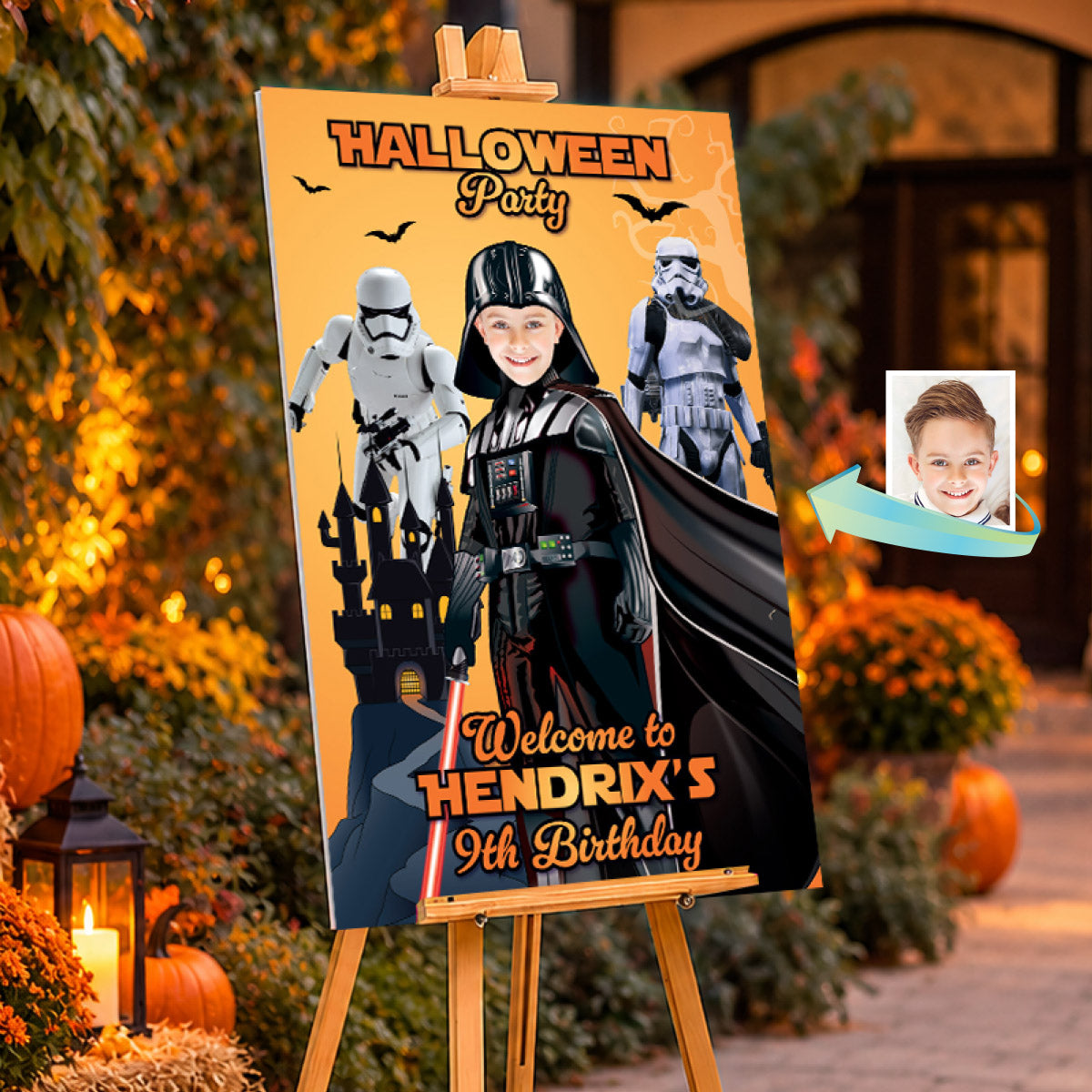 Personalized Darth Vader Halloween Welcome Sign with Kid as Vader with Stormtroopers. 2508WS2