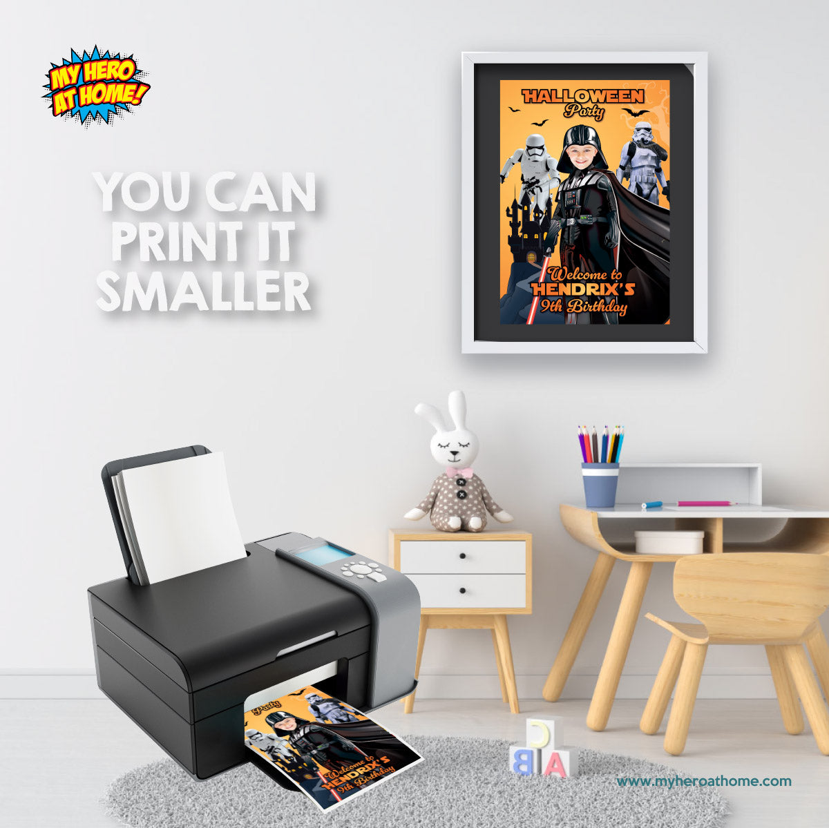 Personalized Darth Vader Halloween Welcome Sign with Kid as Vader with Stormtroopers. 2508WS2