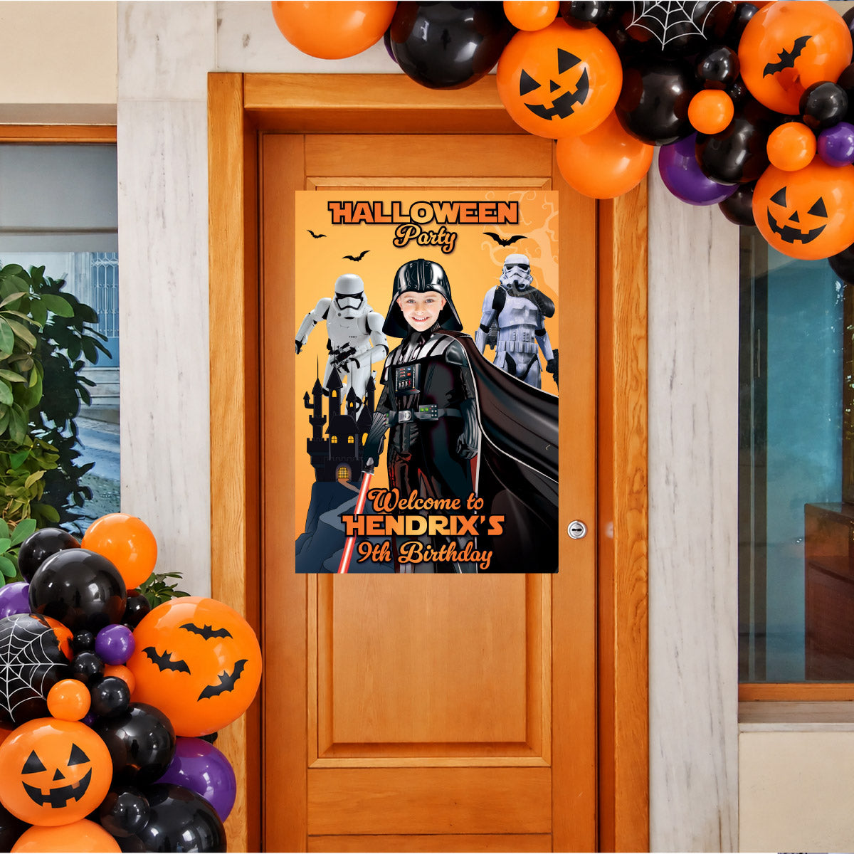 Personalized Darth Vader Halloween Welcome Sign with Kid as Vader with Stormtroopers. 2508WS2