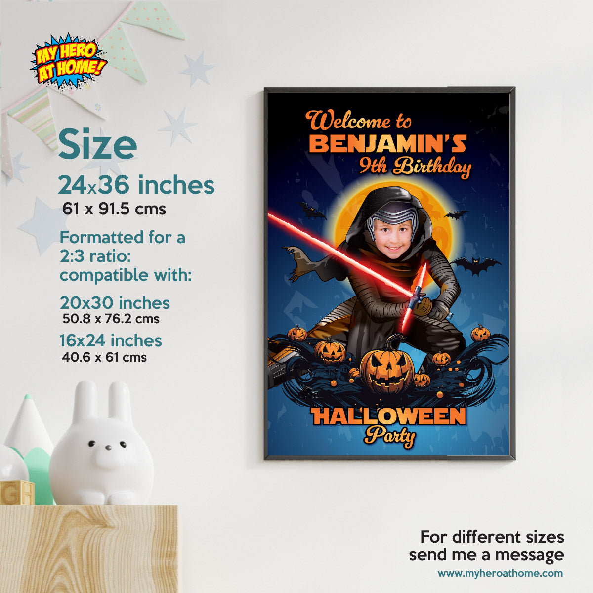 Personalized Kylo Ren Halloween Welcome Sign with Birthday Kid as Dark Side Star. 2508WS3