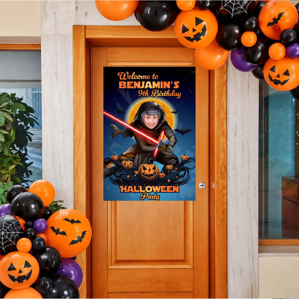 Personalized Kylo Ren Halloween Welcome Sign with Birthday Kid as Dark Side Star. 2508WS3