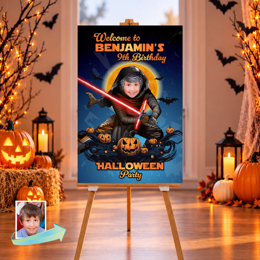 Personalized Kylo Ren Halloween Welcome Sign with Birthday Kid as Dark Side Star. 2508WS3
