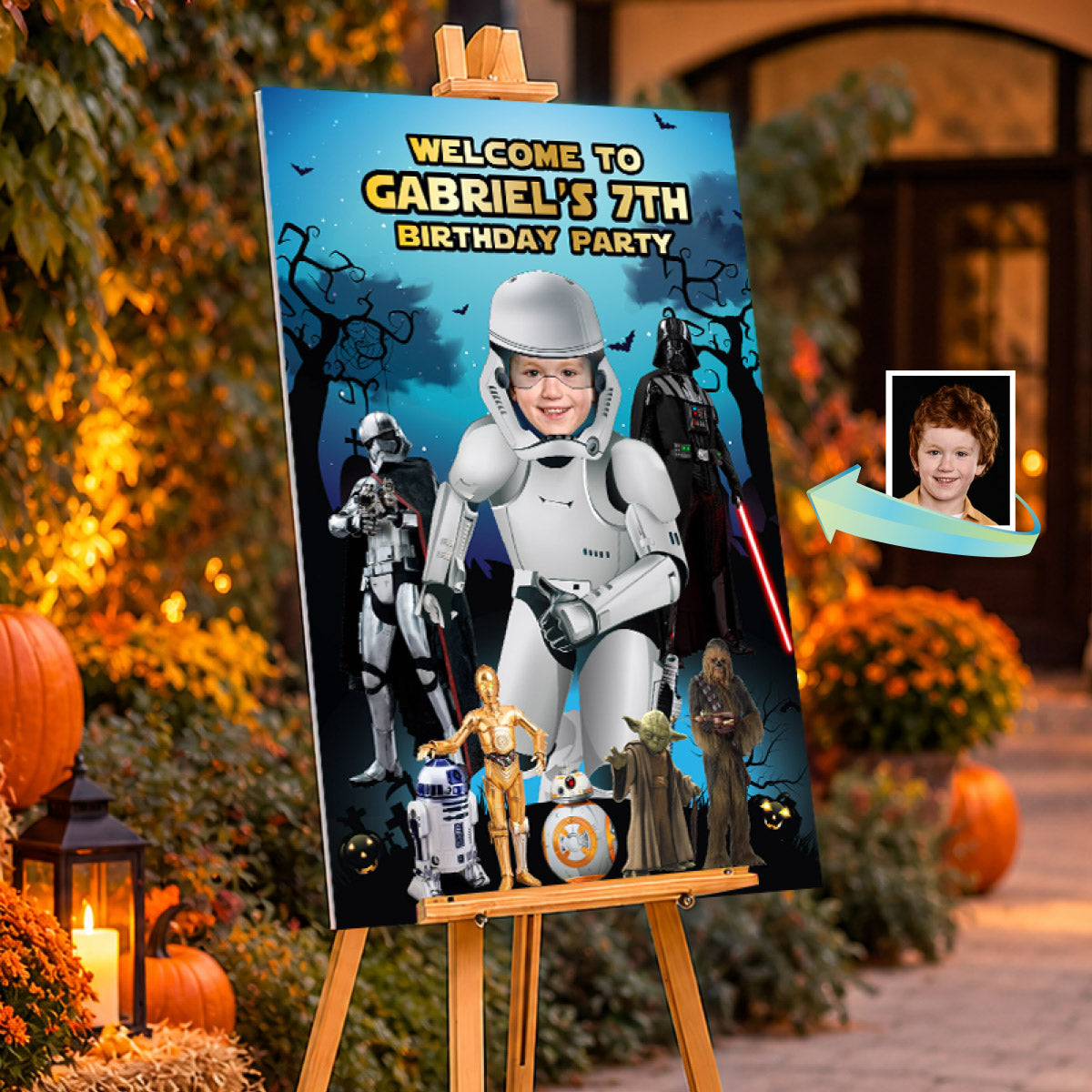 Custom Halloween Party Welcome Sign with Child as a Stormtrooper. 2508WS4