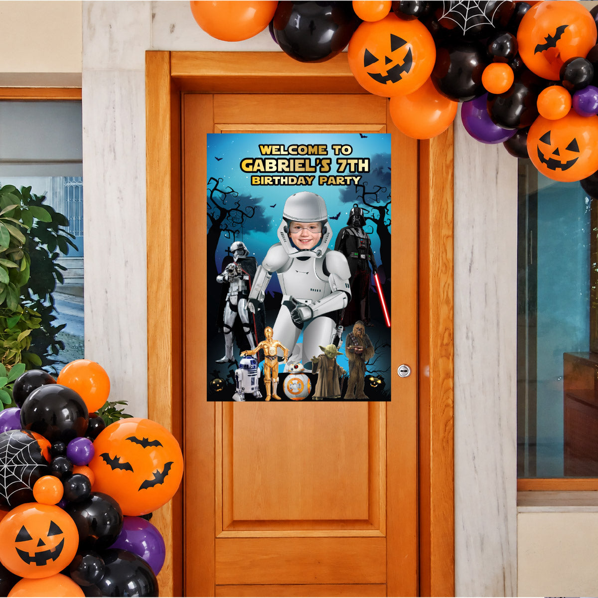 Custom Halloween Party Welcome Sign with Child as a Stormtrooper. 2508WS4