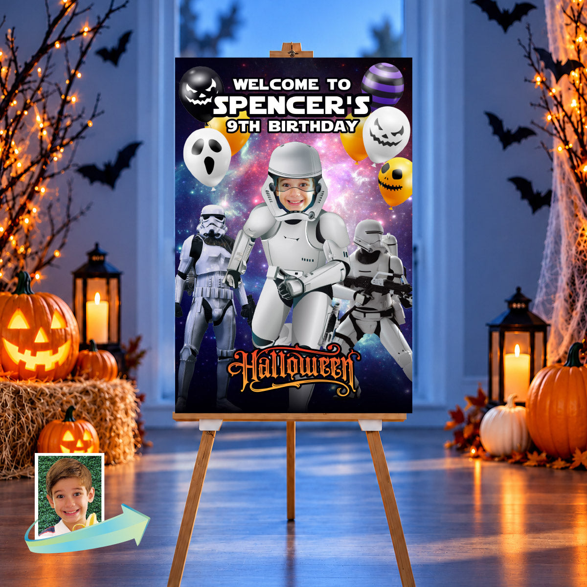 Stormtrooper Birthday Halloween Party Welcome Sign with Child as the Droid. 2508WS5