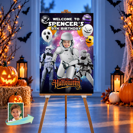Stormtrooper Birthday Halloween Party Welcome Sign with Child as the Droid. 2508WS5