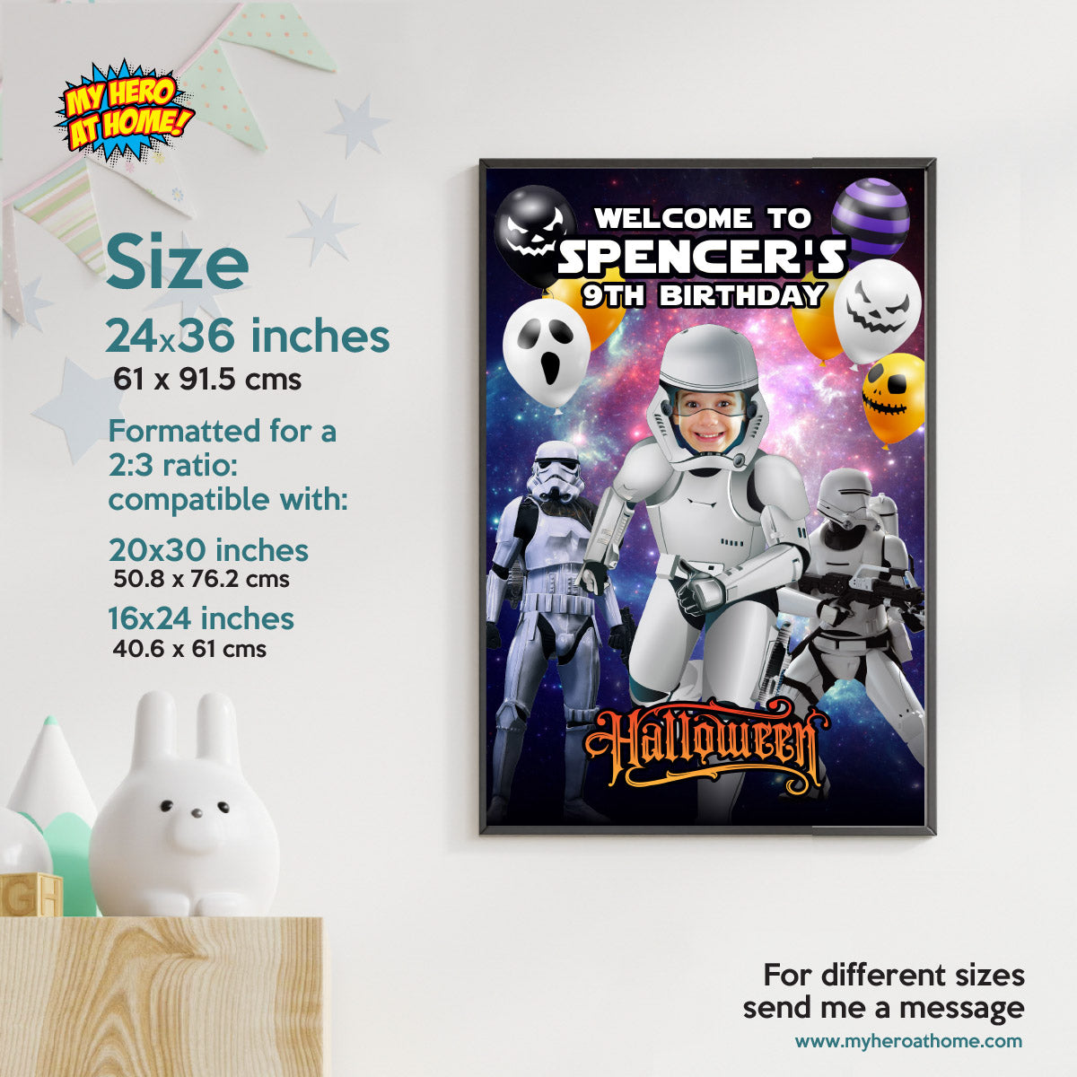Stormtrooper Birthday Halloween Party Welcome Sign with Child as the Droid. 2508WS5